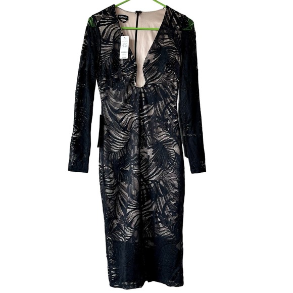 bebe Dresses & Skirts - NWT BEBE plunging neck sheer lace mesh pencil skirt midi long sleeve size Medium